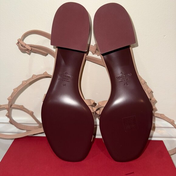 Valentino Garavani Beige Leather Rockstud Strappy Gladiator Sandals - Picture 12 of 15